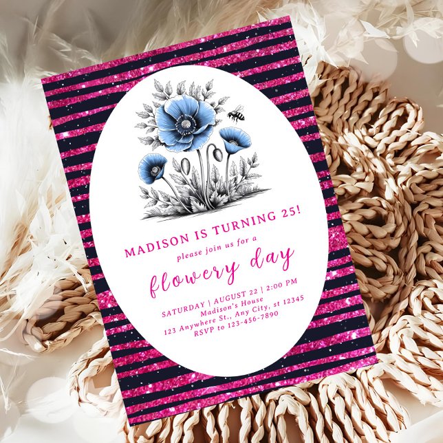 Schöne blaue Blumen Geburtstag Einladung (Von Creator hochgeladen)