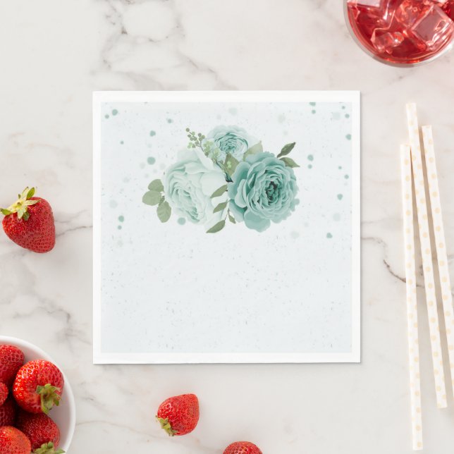 schöne blaue Blumen Grünpflanzen botanische Servie Serviette (Beispiel)