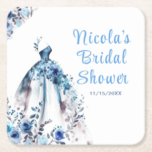 Schöne blaue Blumenkleid Brautparty Rechteckiger Pappuntersetzer