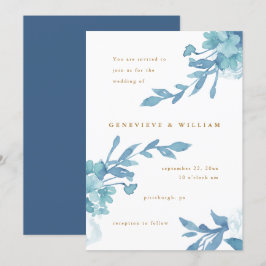 Schöne blaue Blüte mit goldfarbigem Text Einladung