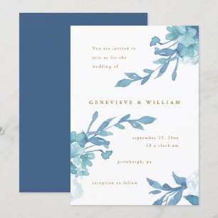 Schöne blaue Blüte mit goldfarbigem Text Einladung