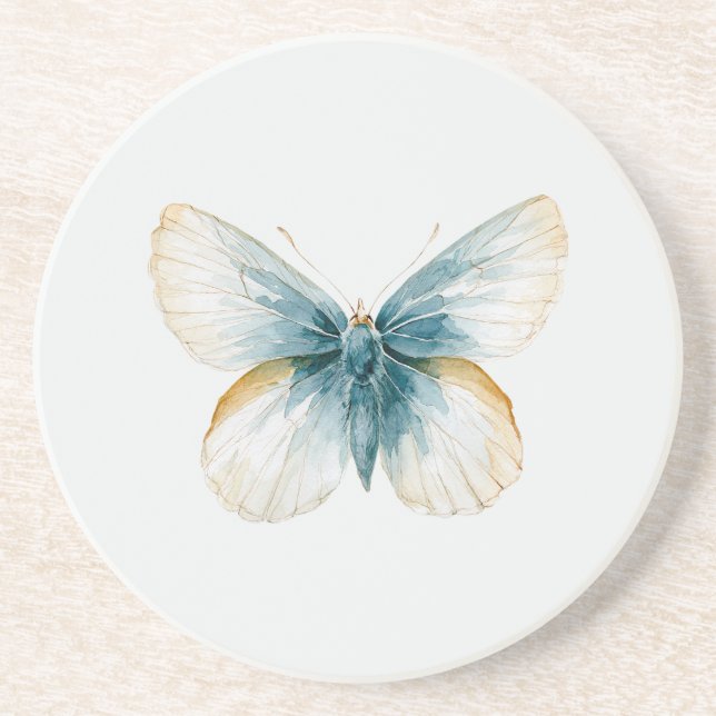 Schöne Blaue Creme-Schmetterling Getränkeuntersetzer (Vorne)