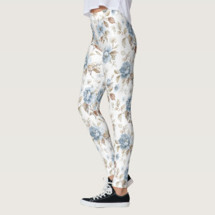Schöne blaue cremefarbene braune Blumen Leggings