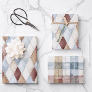 Schöne blaue cremefarbene braune Diamanten Hochzei Geschenkpapier Set