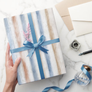 Schöne blaue cremefarbene braune Streifen Hochzeit Geschenkpapier