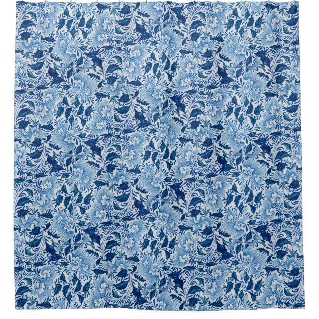 Schöne blaue Damast Duschvorhang (Vorderseite)