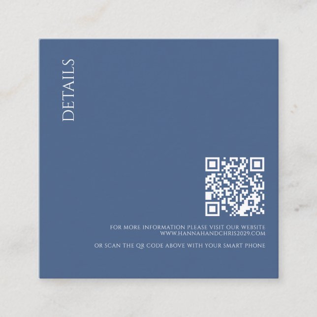 Schöne blaue Details mit QR Code Wedding Begleitkarte (Vorderseite)