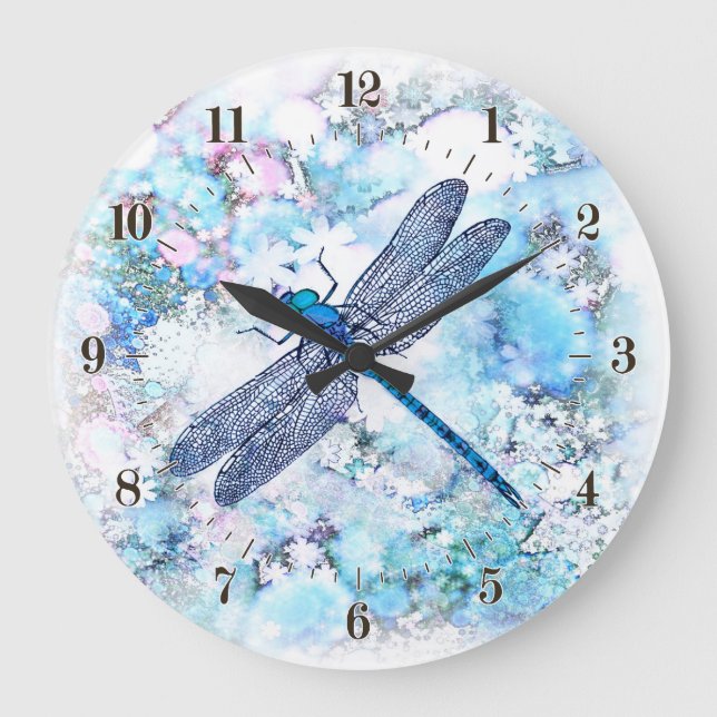 Schöne blaue Dragonfly Große Wanduhr (Vorderseite)