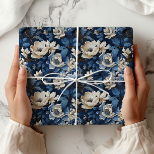 Schöne blaue Elfenbein-Blumen-Dekor-Verpackung Geschenkpapier