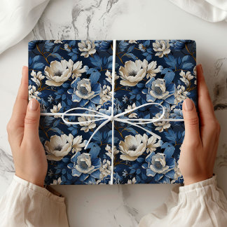 Schöne blaue Elfenbein-Blumen-Dekor-Verpackung Geschenkpapier