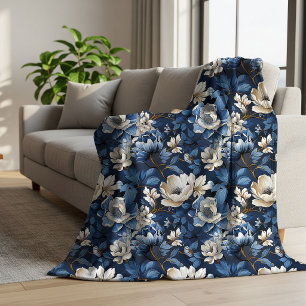 Schöne Blaue Elfenbein Blumen Plüsch Sherpa Decke Sherpadecke