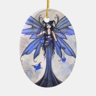 Schöne blaue Fee und Schmetterling Fantasy-Kunst Keramikornament