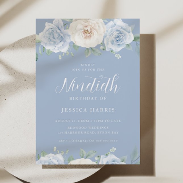 Schöne blaue Flora 90. Geburtstag Einladung (Von Creator hochgeladen)