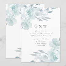Schöne blaue Flora auf weißer Mongram-Hochzeit