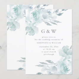 Schöne blaue Flora auf weißer Mongram-Hochzeit Einladung