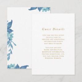 Schöne blaue Floral Wedding Gast Detail Begleitkarte