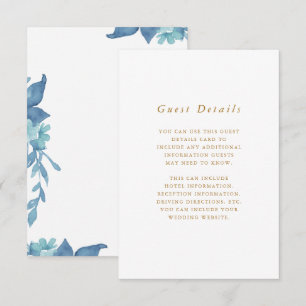 Schöne blaue Floral Wedding Gast Detail Begleitkarte