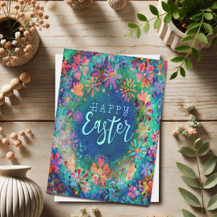 Schöne blaue florale Inspirivity Frohe Ostern  Karte