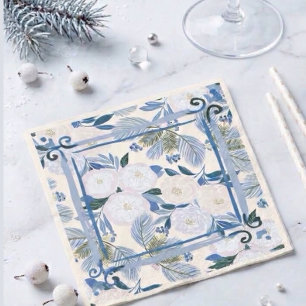 Schöne blaue Foliage-Winterhochzeit Serviette