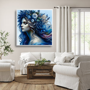 Schöne blaue Frau, trendige Kunstposter Poster