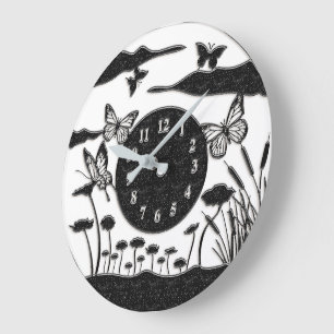 Schöne blaue/goldene Schmetterlinge Große Wanduhr