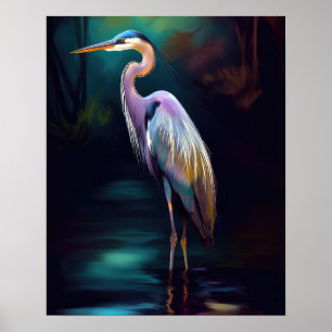 Schöne Blaue Heron in der Nacht Poster
