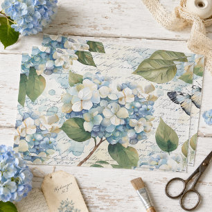 Schöne blaue Hortensien-Ephemere-Script-Decoupage Seidenpapier