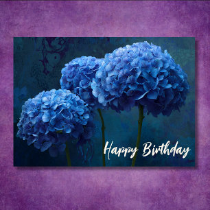 Schöne Blaue Hortensien Florale Botanische Geburts Karte