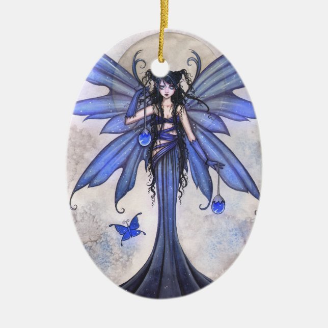 Schöne blaue Märchen und Schmetterlingsmarine Fant Keramikornament (Vorne)