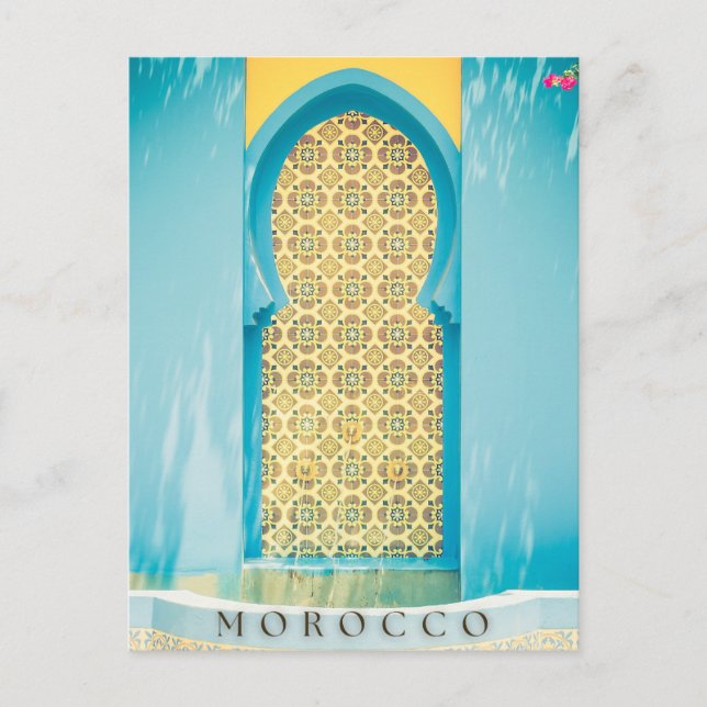 Schöne blaue marokkanische Tür in Marrakesch Postk Postkarte (Vorderseite)