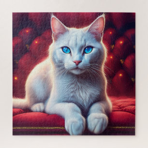 Schöne blaue Mit Augen Albino Katze auf dem exotis