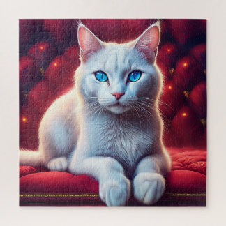 Schöne blaue Mit Augen Albino Katze auf dem exotis