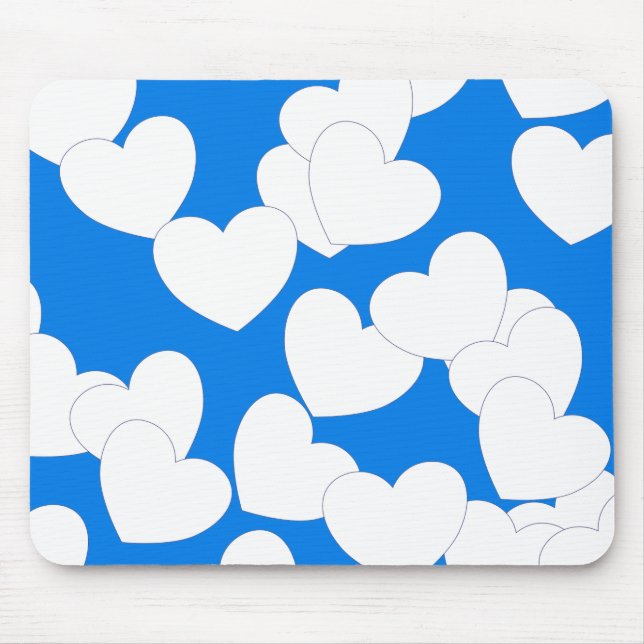 Schöne blaue Mousepad mit großen weißen Herzen (Vorne)
