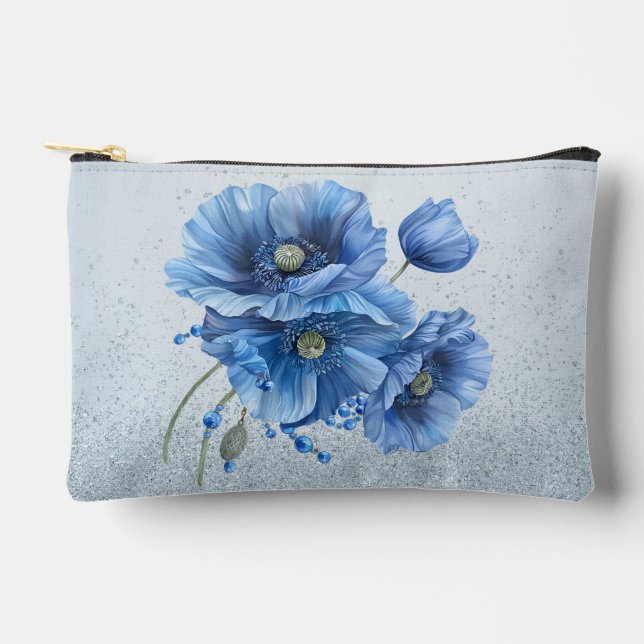 Schöne blaue Pflaumen auf einem blauen Glitzer zur Zubehörtasche (Vorderseite)