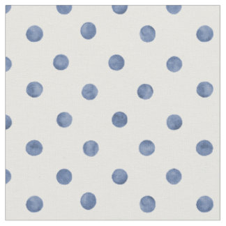 Schöne blaue Polka-Punkte auf weißem Hintergrund Stoff
