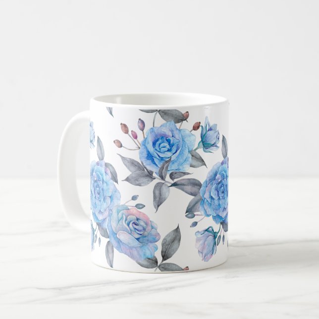 Schöne blaue Rose Kaffeetasse (Vorderseite Links)