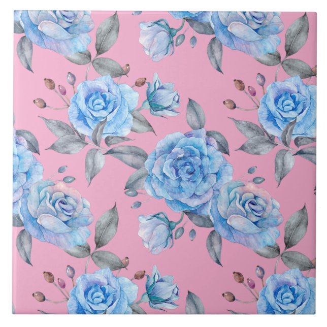 Schöne blaue Rose, pastellrosa Hintergrund, Fliese (Vorderseite)