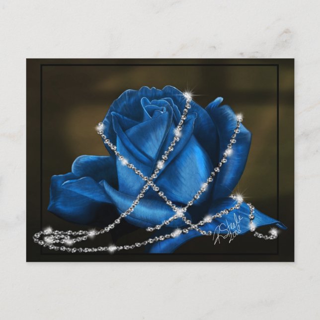 Schöne blaue Rose verpackt in Diamanten Postkarte (Vorderseite)
