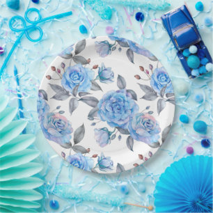 Schöne blaue Rose, weißer Hintergrund, Pappteller