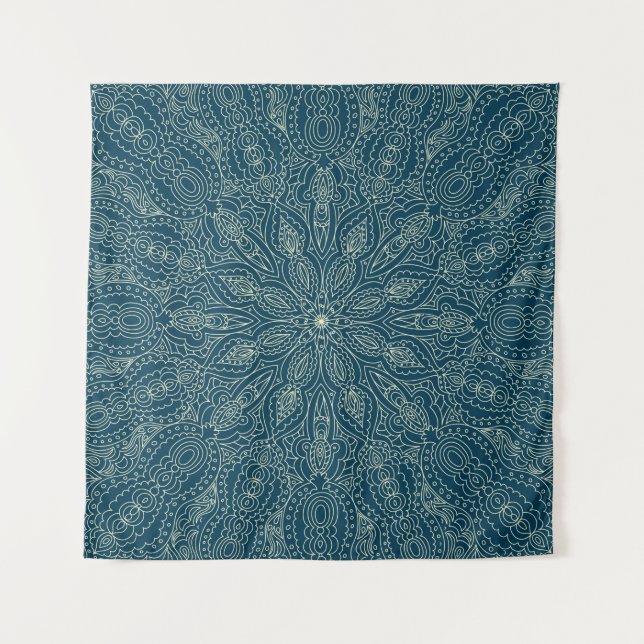 Schöne blaue Spitzen-Ornament, fröhlich Christmasa Wandteppich (Vorderseite)