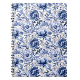 Schöne blaue Toile de Jouy-Blumen Notizblock