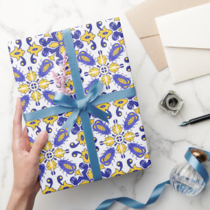 💙 💛 Schöne blaue und gelbe Azulejos Geschenkpapier