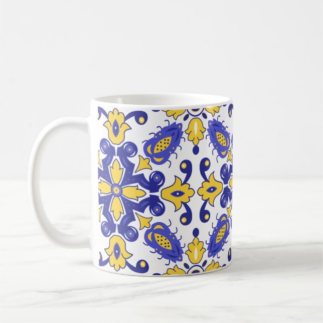 💙 💛 Schöne blaue und gelbe Azulejos Kaffeetasse (Links)