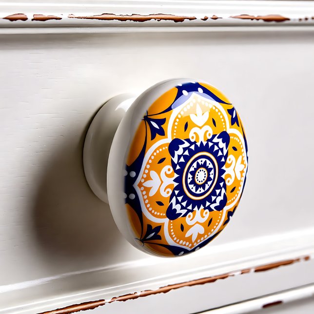 💛 💙 🤍 Schöne blaue und gelbe Azulejos Keramikknauf (Beautiful blue and yellow Azulejos Ceramic Knob)