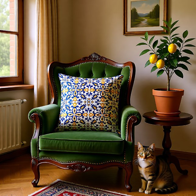 💙 💛 Schöne, blaue und gelbe Azulejos, Kissen (💙💛 Beautiful blue and yellow Azulejos, Throw Pillow)
