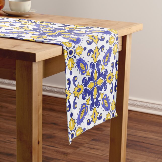 💙 💛 Schöne blaue und gelbe Azulejos Kurzer Tischläufer (Beispiel)