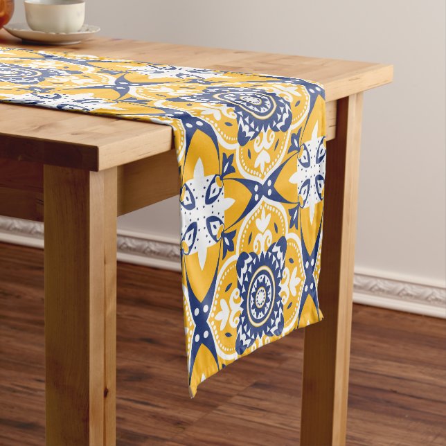 💛 💙 🤍 Schöne blaue und gelbe Azulejos Kurzer Tischläufer (Beispiel)