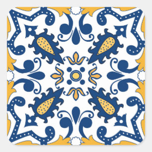 💙 💛 Schöne, blaue und gelbe Azulejos, Quadratischer Aufkleber