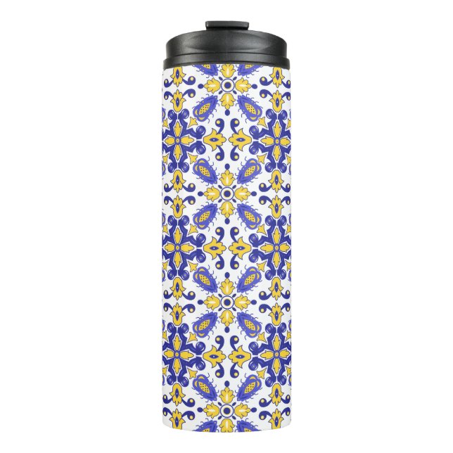 💙 💛 Schöne blaue und gelbe Azulejos Thermosbecher (Vorderseite)