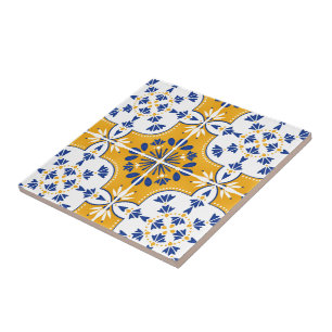 Schöne blaue und gelbe portugiesische Azulejo Fliese
